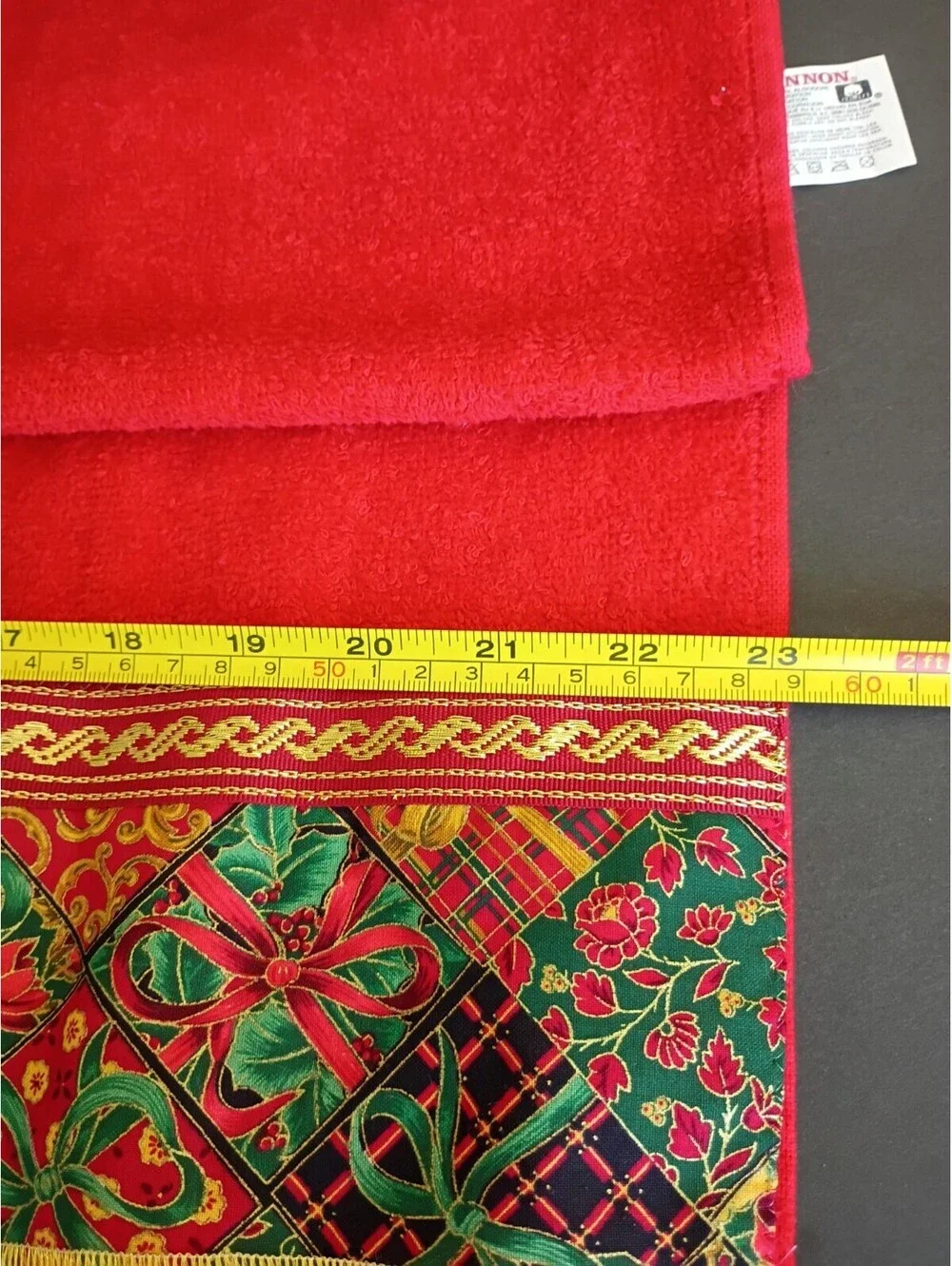Vintage Cannon Towel Set 3pc Gold Thread Red Ribbons & Bows Floral USA 1980s